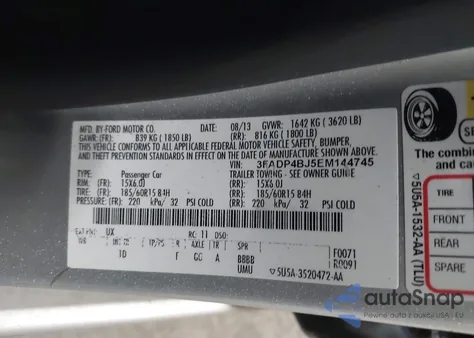 2014 Ford Fiesta Se z USA, uszkodzony, nr VIN 3FADP4BJ5EM144745